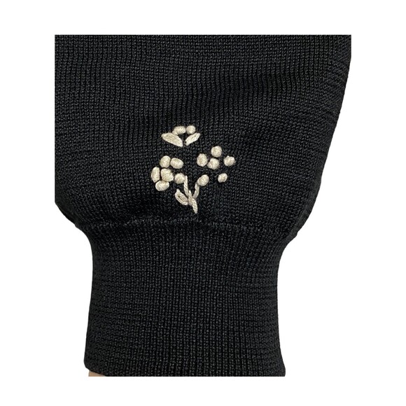 Chelsea Cambell Silk Cotton Blend black cream embroidered Cardigan Sweater Sz M - Picture 7 of 8